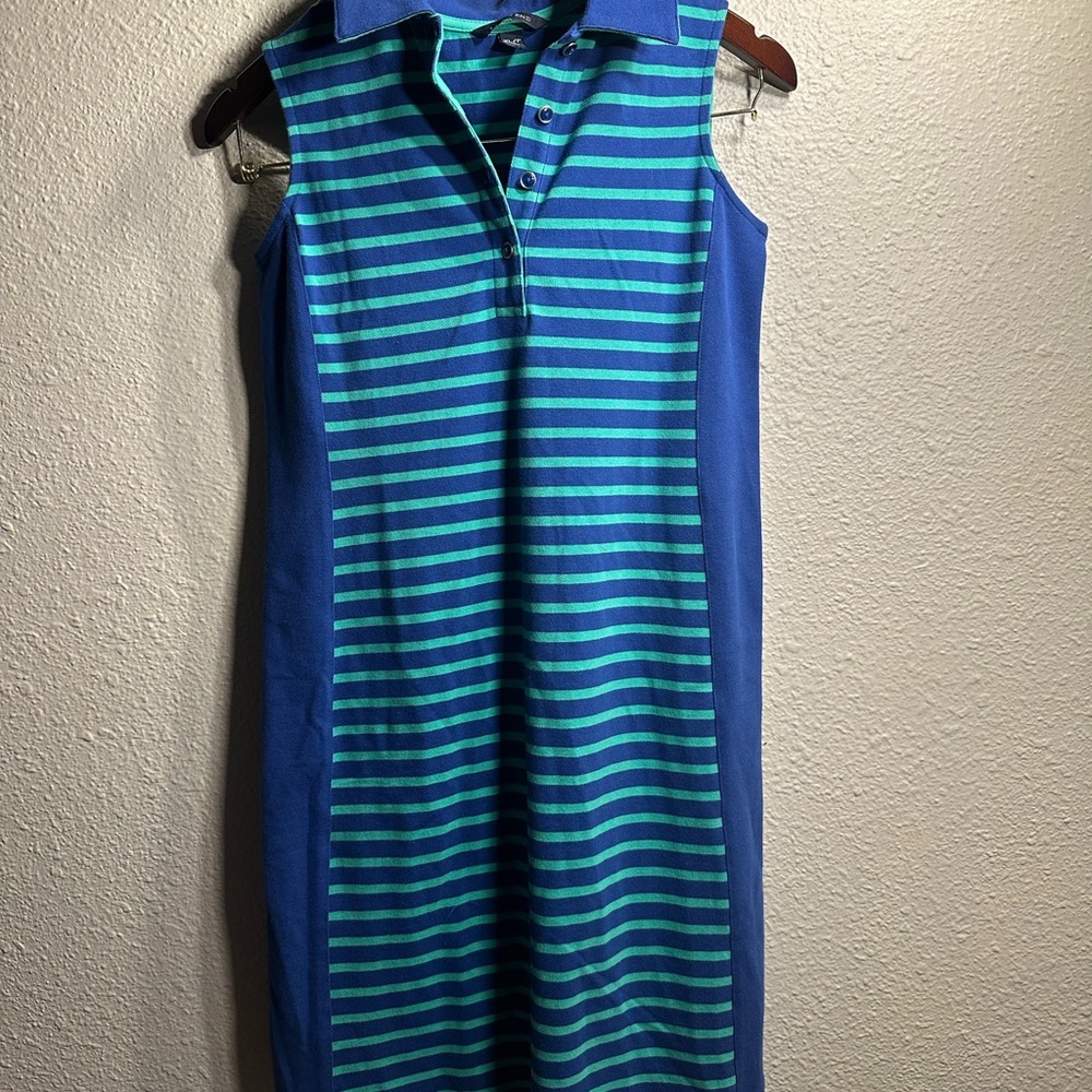 Lands End Blue and Green Striped Sleeveless Dress